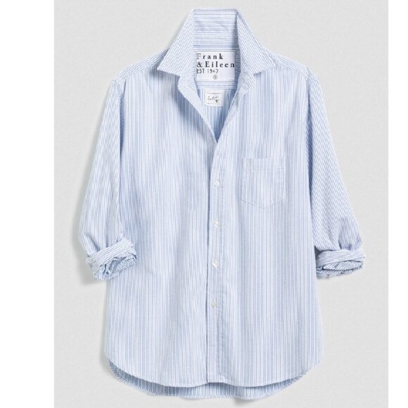 Frank & Eileen Women Blue Striped Button Down Shirt - Picture 1 of 16